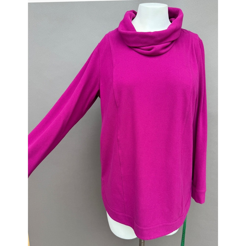 J Jill Cowl Neck Fleece Tunic Medium Magenta Pink Long Sleeve Soft Cozy Pullover